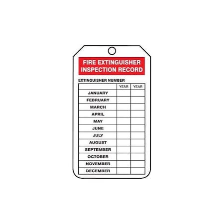 Accuform Mini Safety Tags, FIRE EXTINGUISHER INSPECTION RECORD, 4.25in x 2.125in, PF-Cardstock, 25PK TRM101CTP